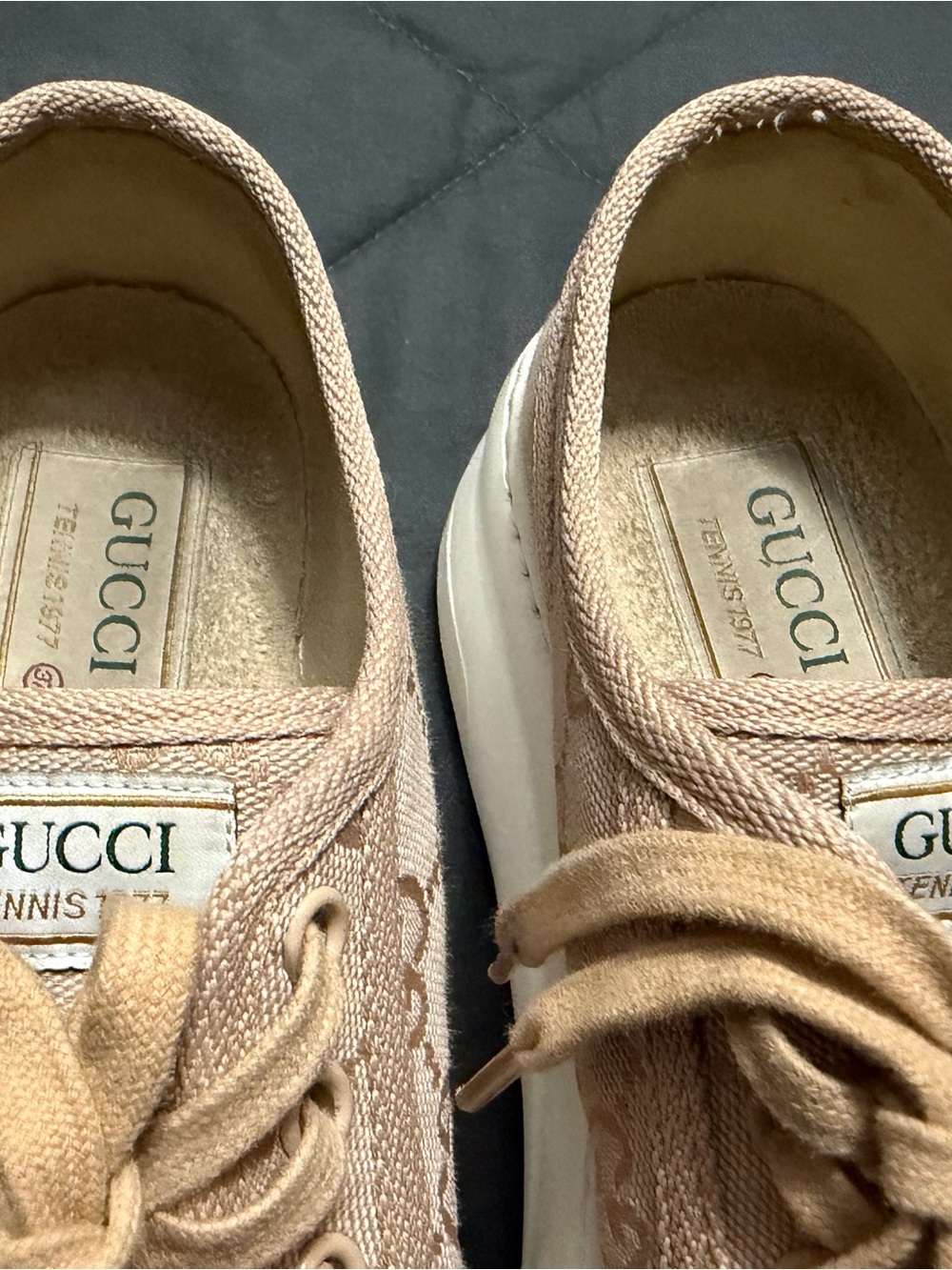 Gucci Beige Pink GG Canvas Low-Top Sneakers - Picture 2 of 10